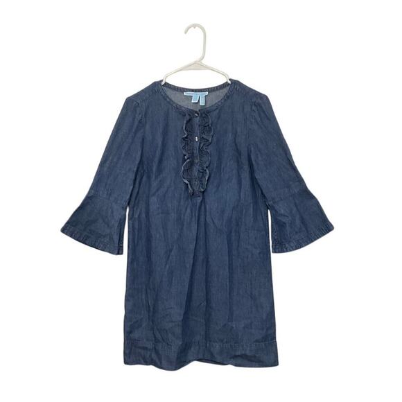 Draper James Chambray Ruffle Denim Shift Dress Jean 4 Small 100% Cotton - Picture 2 of 7